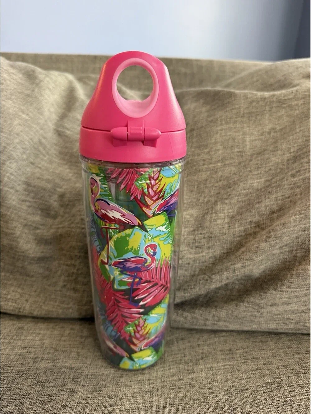 Tervis Flower Power Flamingo Water Bottle 24oz Tropical Pink Lid Loop